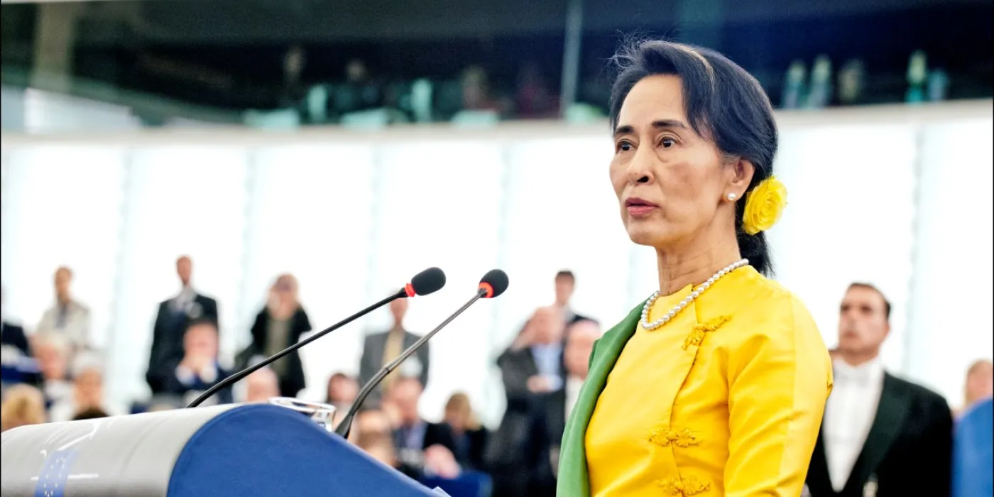 "Aung San Suu Kyi addressing the members at the European Parliament" by European Parliament is licensed under CC BY-NC-ND 2.0